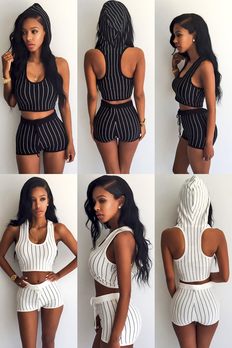1. Striped Hooded Short Set (Black or White) | Small| Stock Images